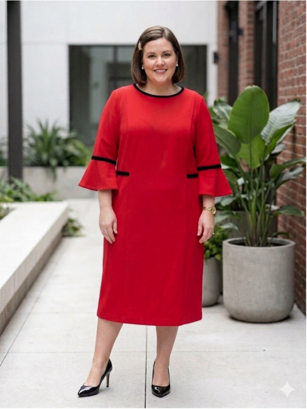 Calvin Klein Red Bell Sleeve Sheath Dress Plus Size 18W